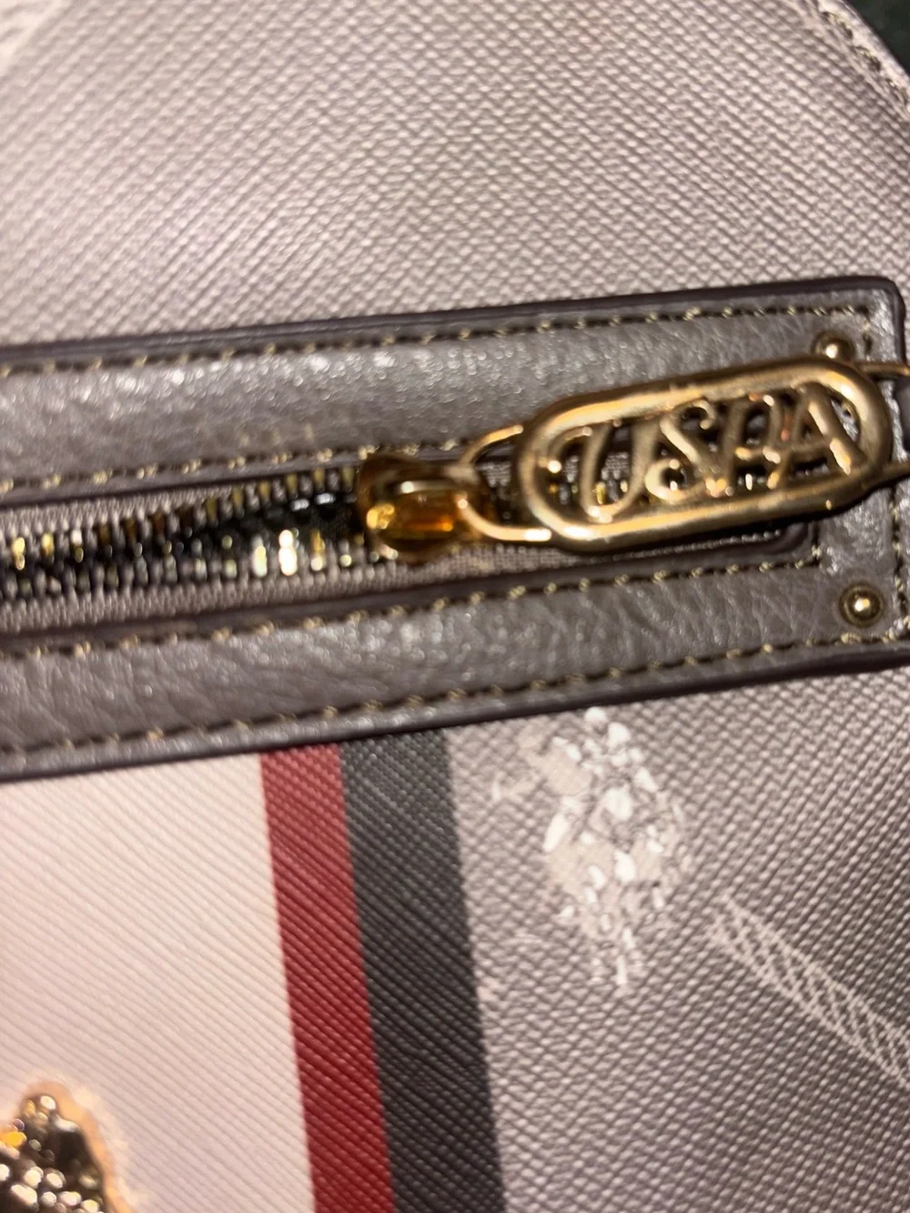 U.S. Polo Assn. Gray Backpack with Cream and Burgundy Stripe